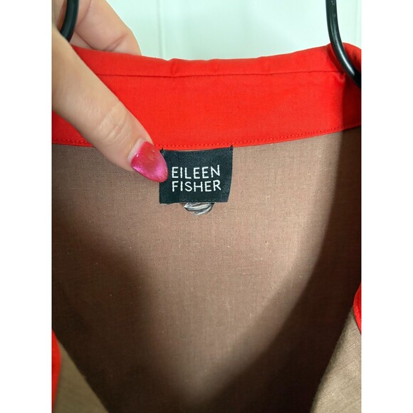 Eileen Fisher Women's Red Beige Trench Coat Medium Snap Rain Jacket - Picture 4 of 10